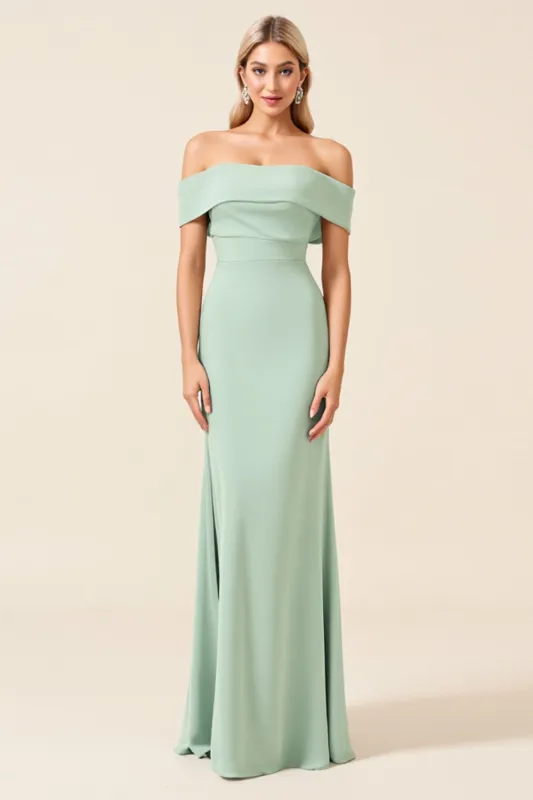 Mint Sheath Off the Shoulder Long Bridesmaid Dress sold by Zapaka