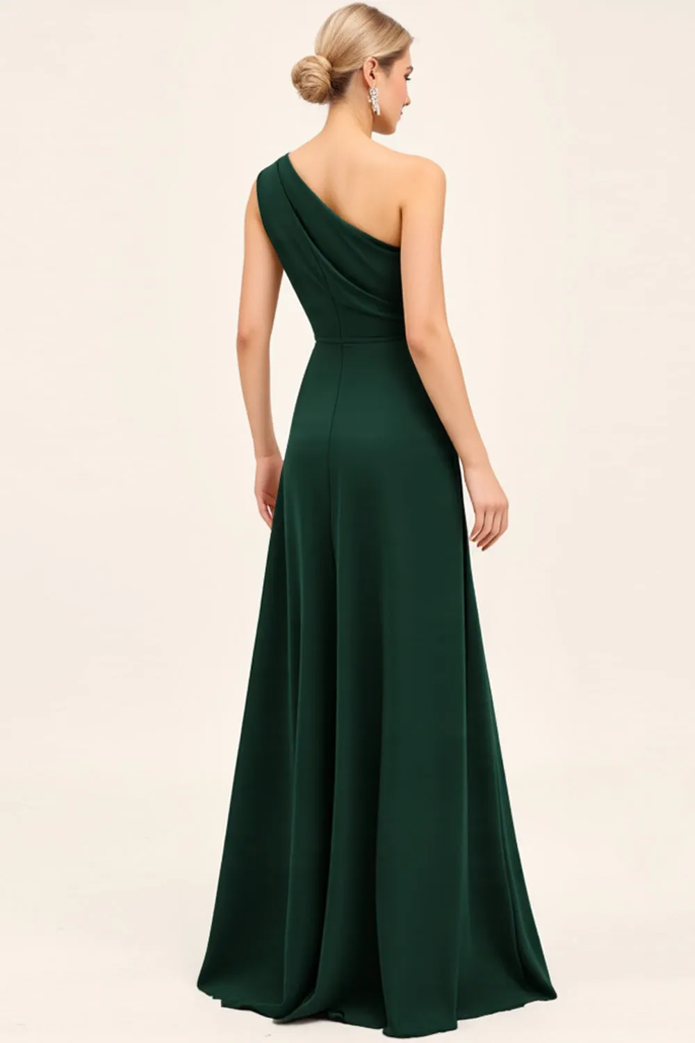 Pine Ruched One Shoulder Long Bridesmaid Dress with Slit sold by Zapaka product image thumbnail 2