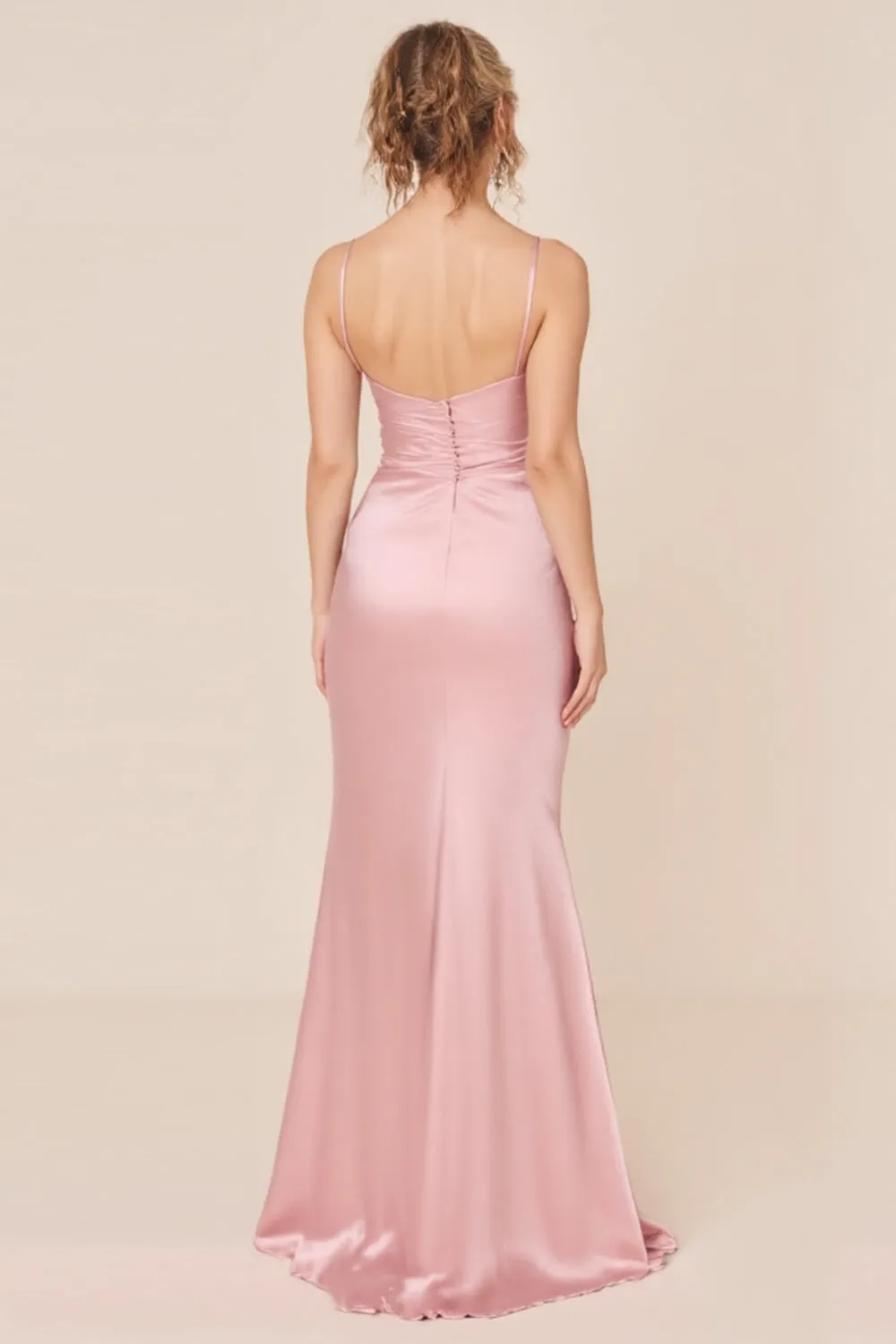 Blush Pink Satin Spaghetti Straps Long Brideamaid Dress with Slit sold by Zapaka product image thumbnail 2