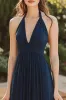 Halter Navy A Line Chiffon Bridesmaid Dress sold by Zapaka