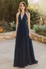 Halter Navy A Line Chiffon Bridesmaid Dress sold by Zapaka