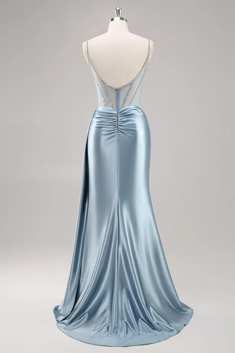 Dusty Blue Sheath Spaghetti Straps Cape Long Prom Dress with Beading sold by Zapaka product image thumbnail 2