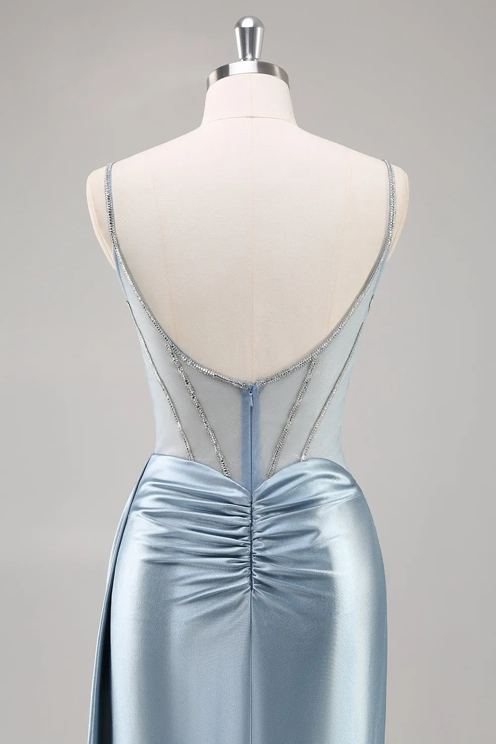 Dusty Blue Sheath Spaghetti Straps Cape Long Prom Dress with Beading sold by Zapaka product image thumbnail 5