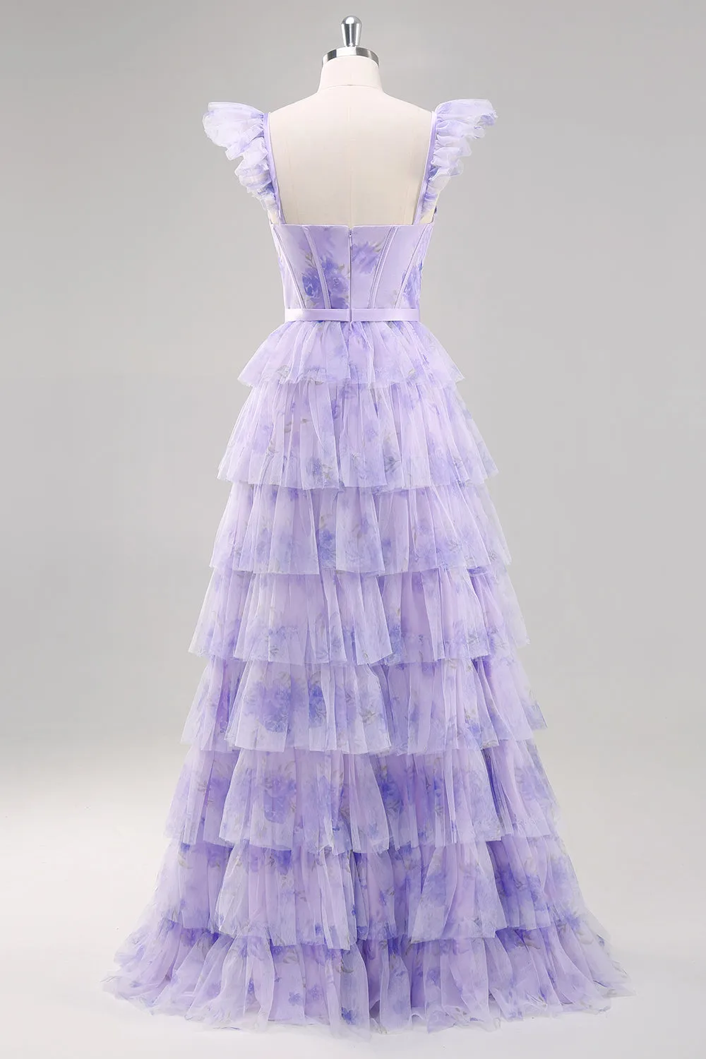 Lavender A Line Tiered Tulle Long Prom Dress with Slit sold by Zapaka product image thumbnail 2