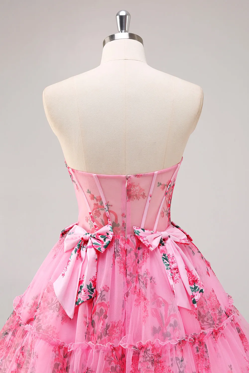 Fuchsia A-Line Floral Strapless Corset Tulle Homecoming Dress with Bows sold by Zapaka product image thumbnail 5