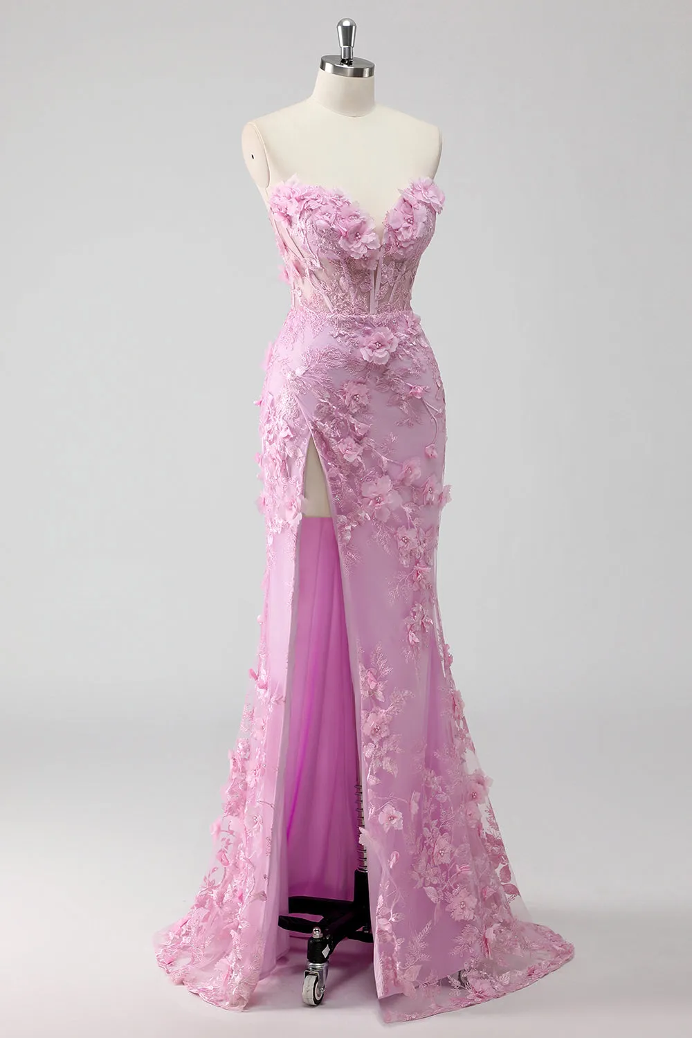 Lilac Strapless Coset Applique Mermaid Long Prom Dress with Slit sold by Zapaka product image thumbnail 3