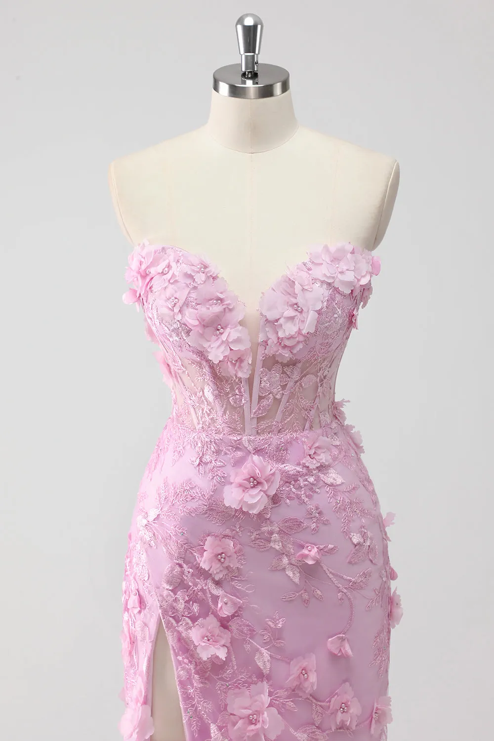 Lilac Strapless Coset Applique Mermaid Long Prom Dress with Slit sold by Zapaka product image thumbnail 4