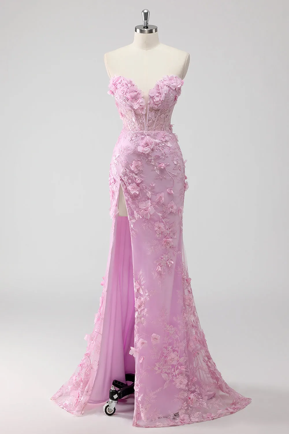 Lilac Strapless Coset Applique Mermaid Long Prom Dress with Slit sold by Zapaka