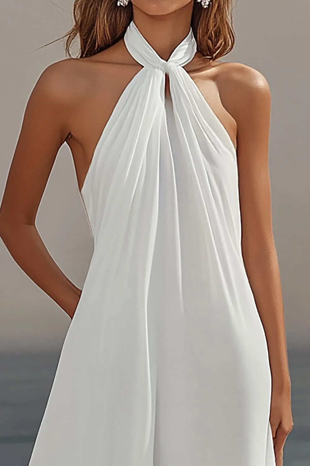 White Sheath Halter Chiffon Long Boho Beach Dress sold by Zapaka product image thumbnail 2