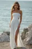 Strapless White A Line Pleated Beach Dress with Slit sold by Zapaka