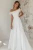 Off the Shoulder A Line Ruched Boho White Dress sold by Zapaka
