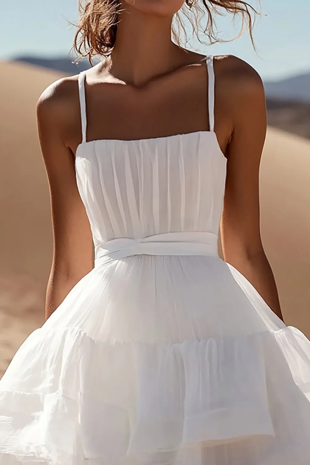 A-Line Spaghetti Straps Ruffles Organza Little White Graduation Dress sold by Zapaka product image thumbnail 2