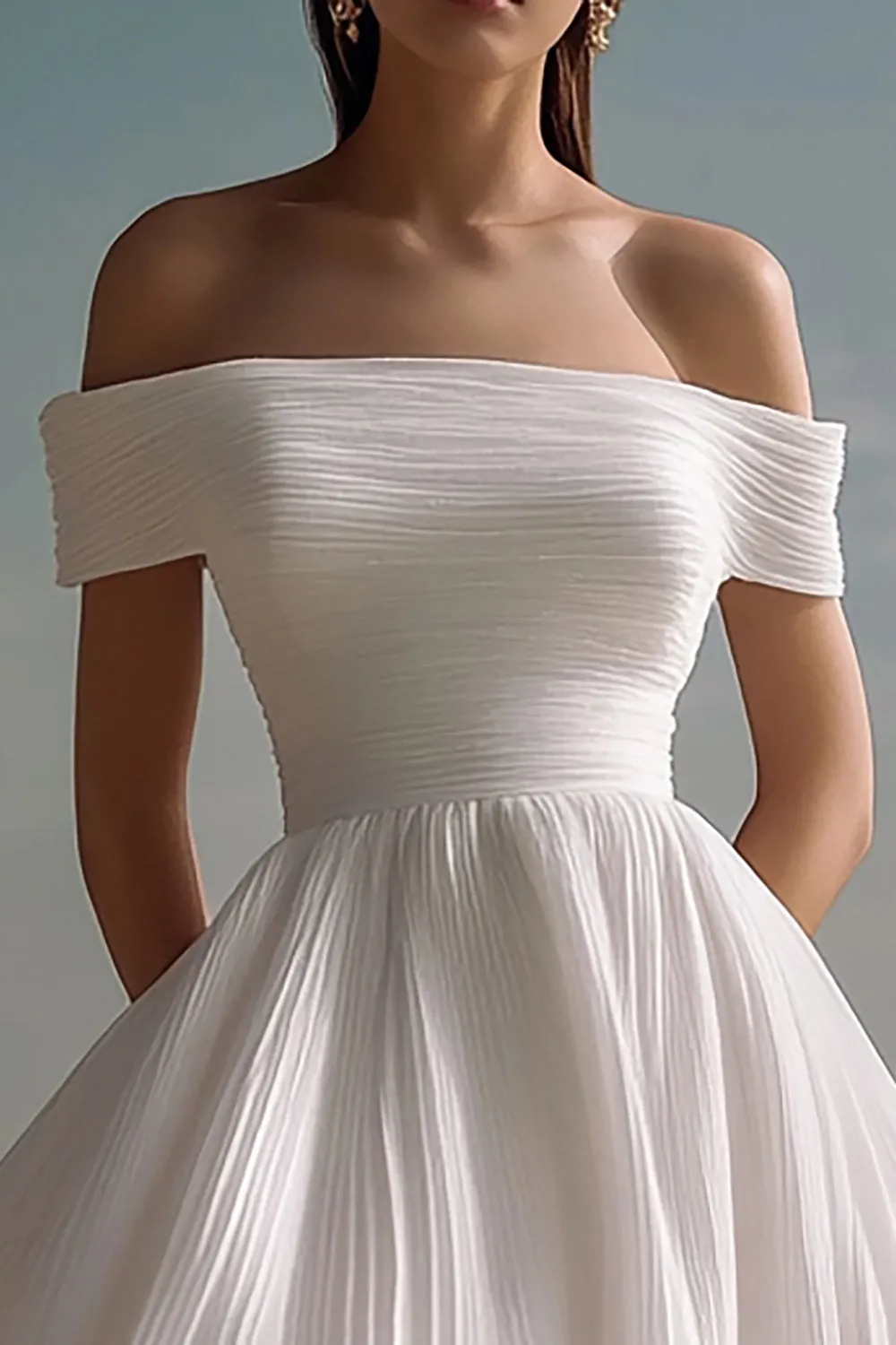 A-Line Of the Shoulder Chiffon Little White Graduation Dress sold by Zapaka product image thumbnail 2