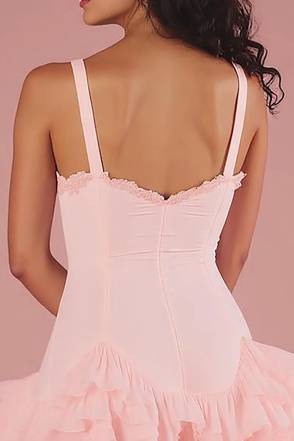 Pink Ruffled Spaghetti Straps A Line Graduation Dress sold by Zapaka product image thumbnail 4