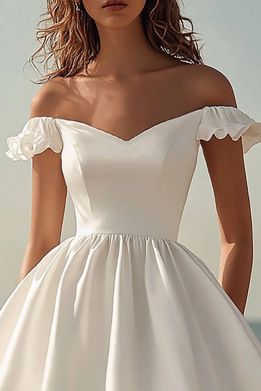 Off the Shoulder Ruffle White Graduation Dress sold by Zapaka product image thumbnail 2