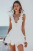 A-Line Ruffles V Neck Pleating Little White Graduation Dress sold by Zapaka