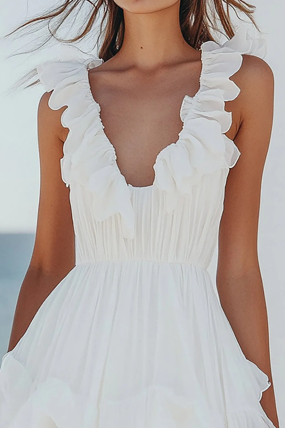 A-Line Ruffles V Neck Pleating Little White Graduation Dress sold by Zapaka product image thumbnail 2