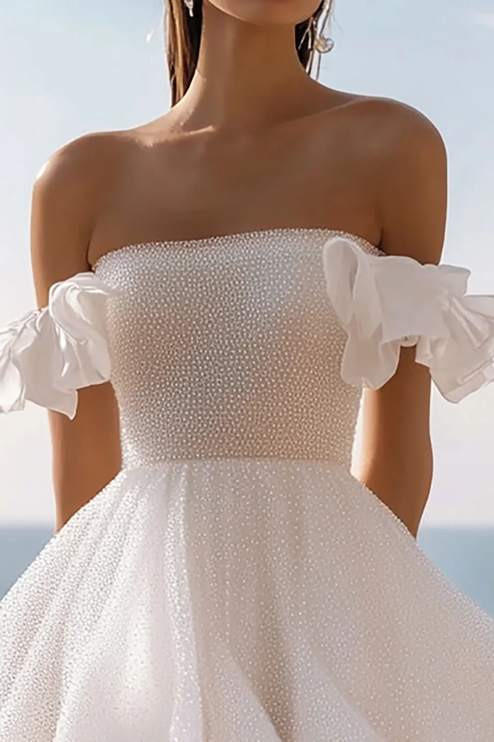 Sparkly A-Line Ruffled Off the Shoulder Sequins Little White Graduation Dress sold by Zapaka product image thumbnail 2