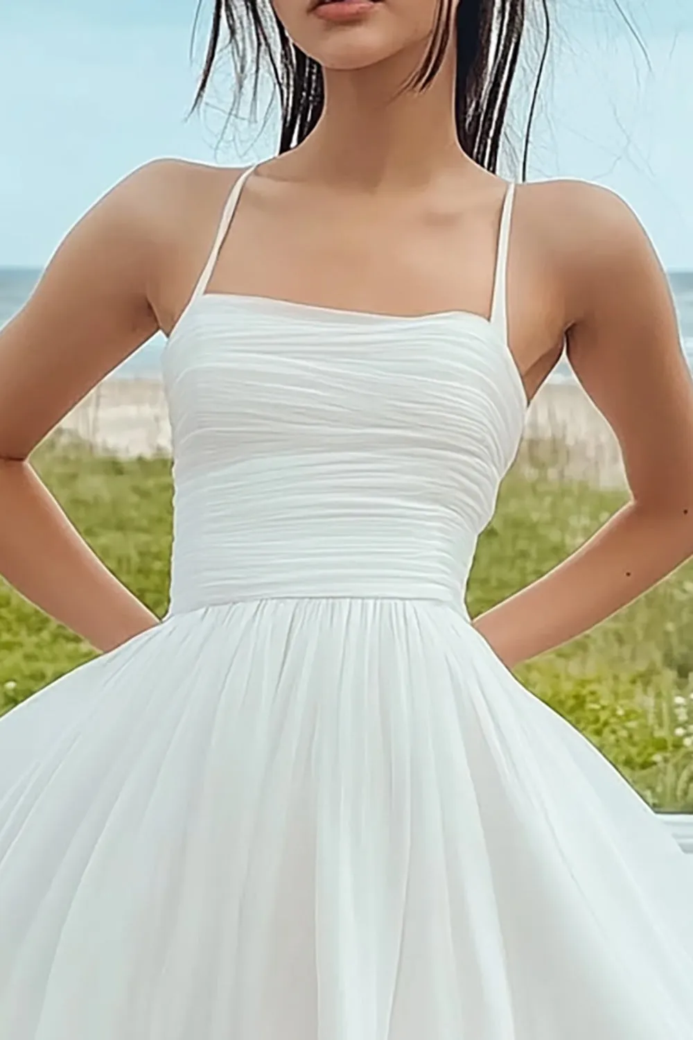 A-Line Spaghetti Straps Tulle Ruched Little White Graduation Dress sold by Zapaka product image thumbnail 2