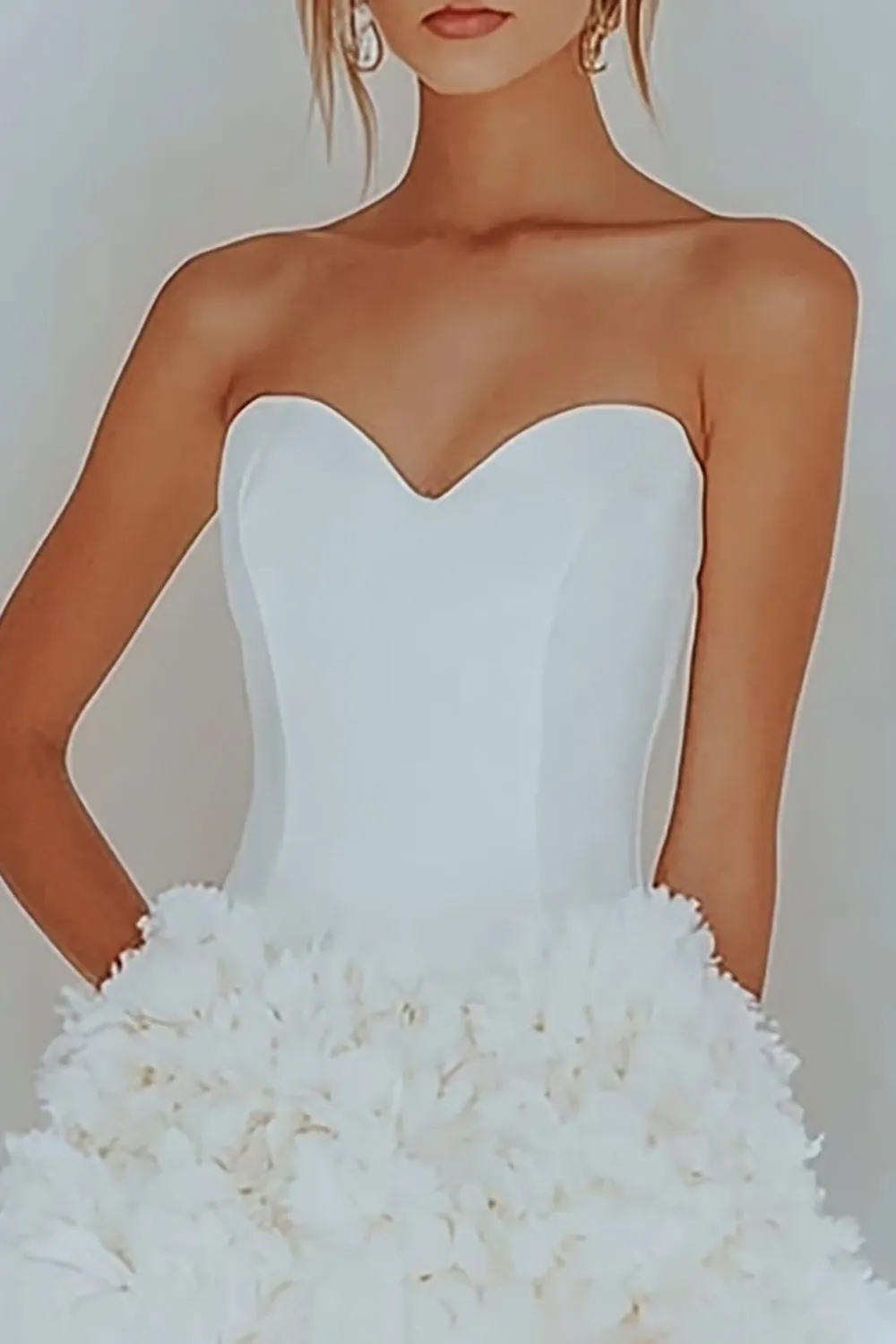 Strapless White Ruffled A Line Satin Graduation Dress sold by Zapaka product image thumbnail 2