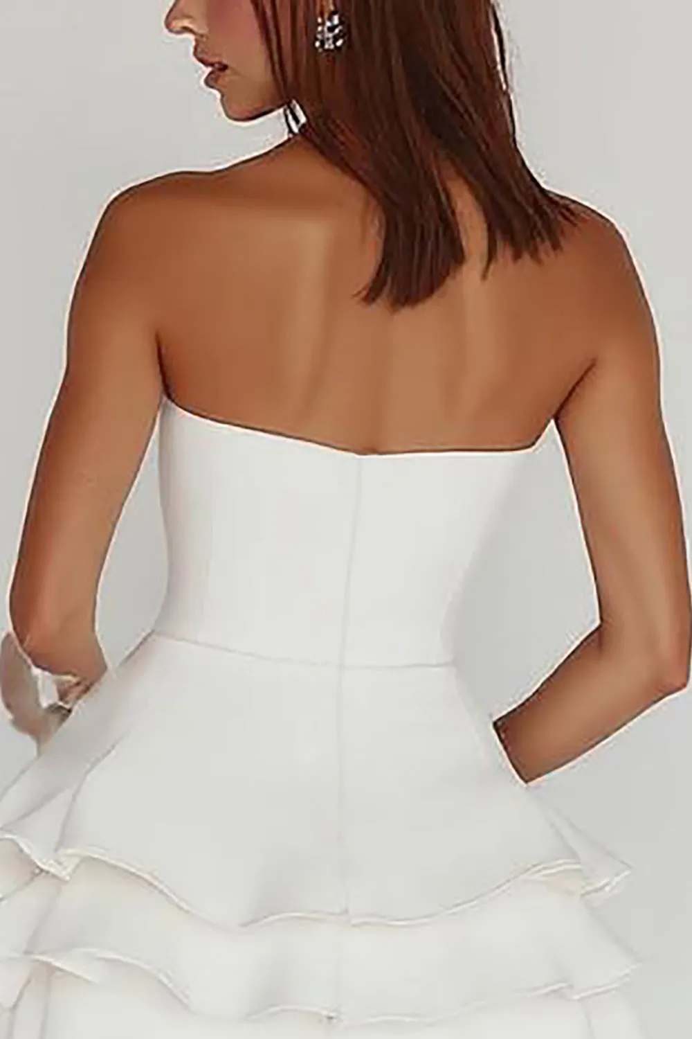 White Strapless A Line Tiered Matte Satin Graduation Dress sold by Zapaka product image thumbnail 4