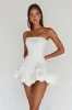 White Strapless A Line Tiered Matte Satin Graduation Dress sold by Zapaka