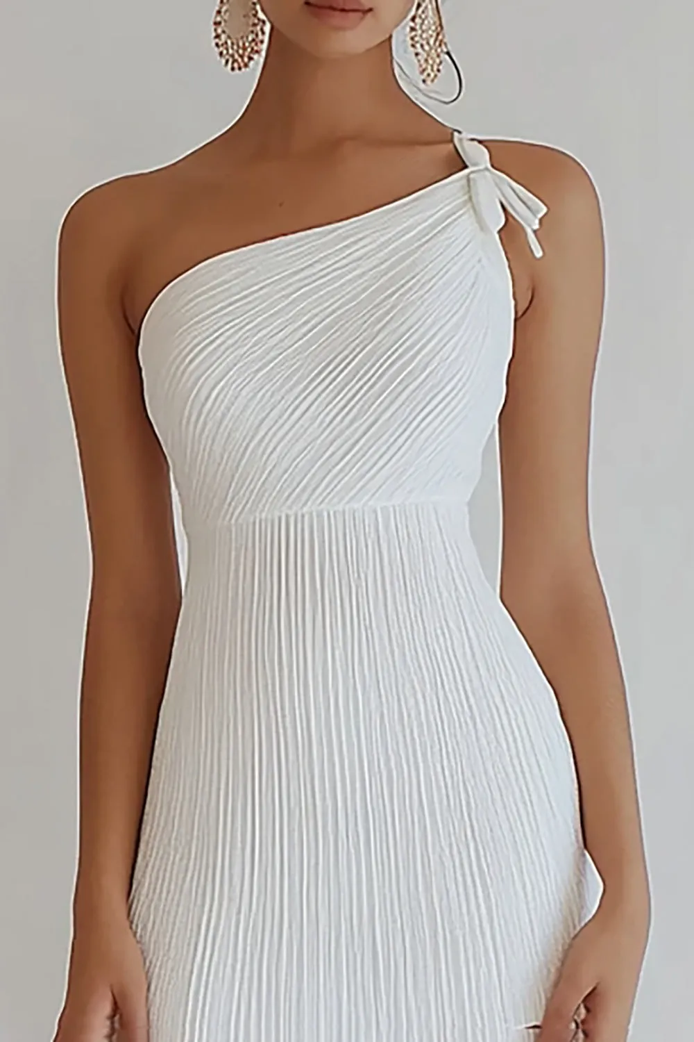 White Pleated One Shoulder Graduation Dress sold by Zapaka product image thumbnail 2