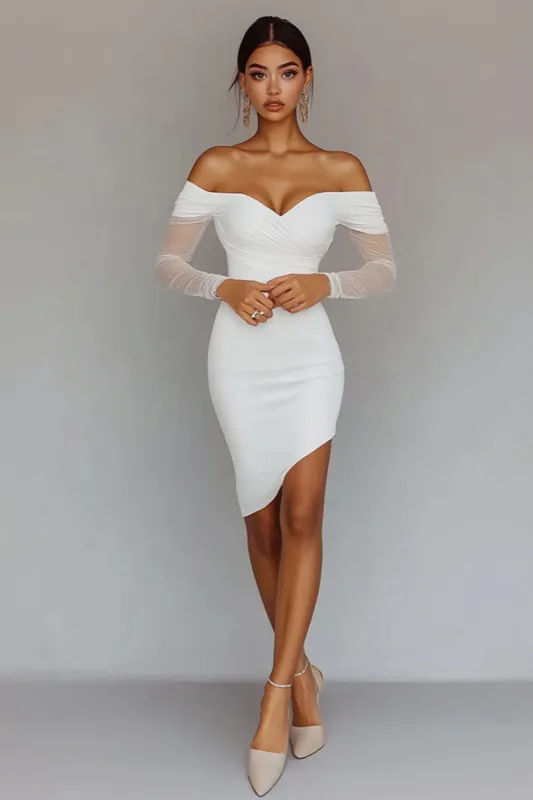 Bodycon White Ruched Off the Shoulder Graduation Dress sold by Zapaka