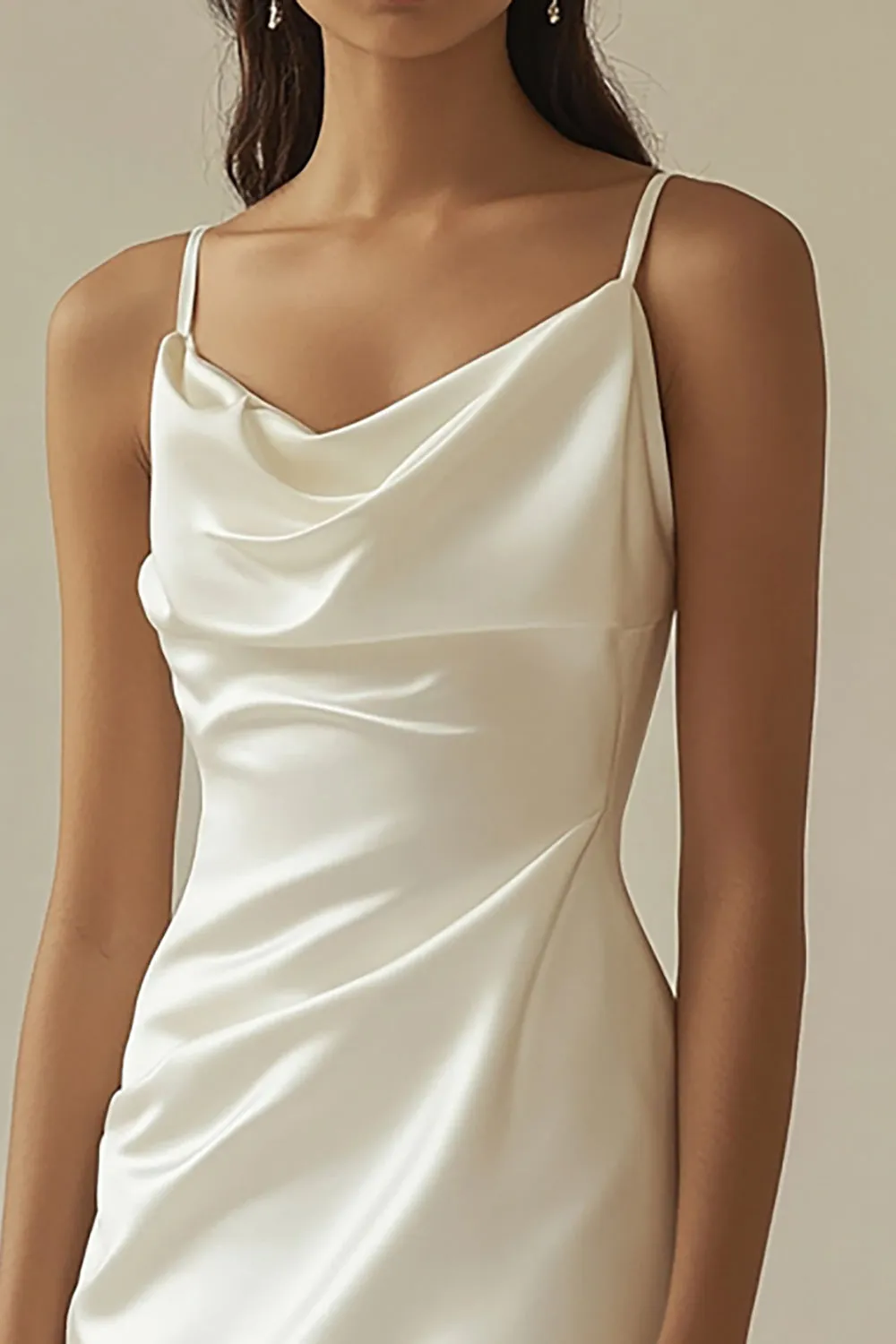 Cowl Neck Satin Short White Graduation Dress sold by Zapaka product image thumbnail 2