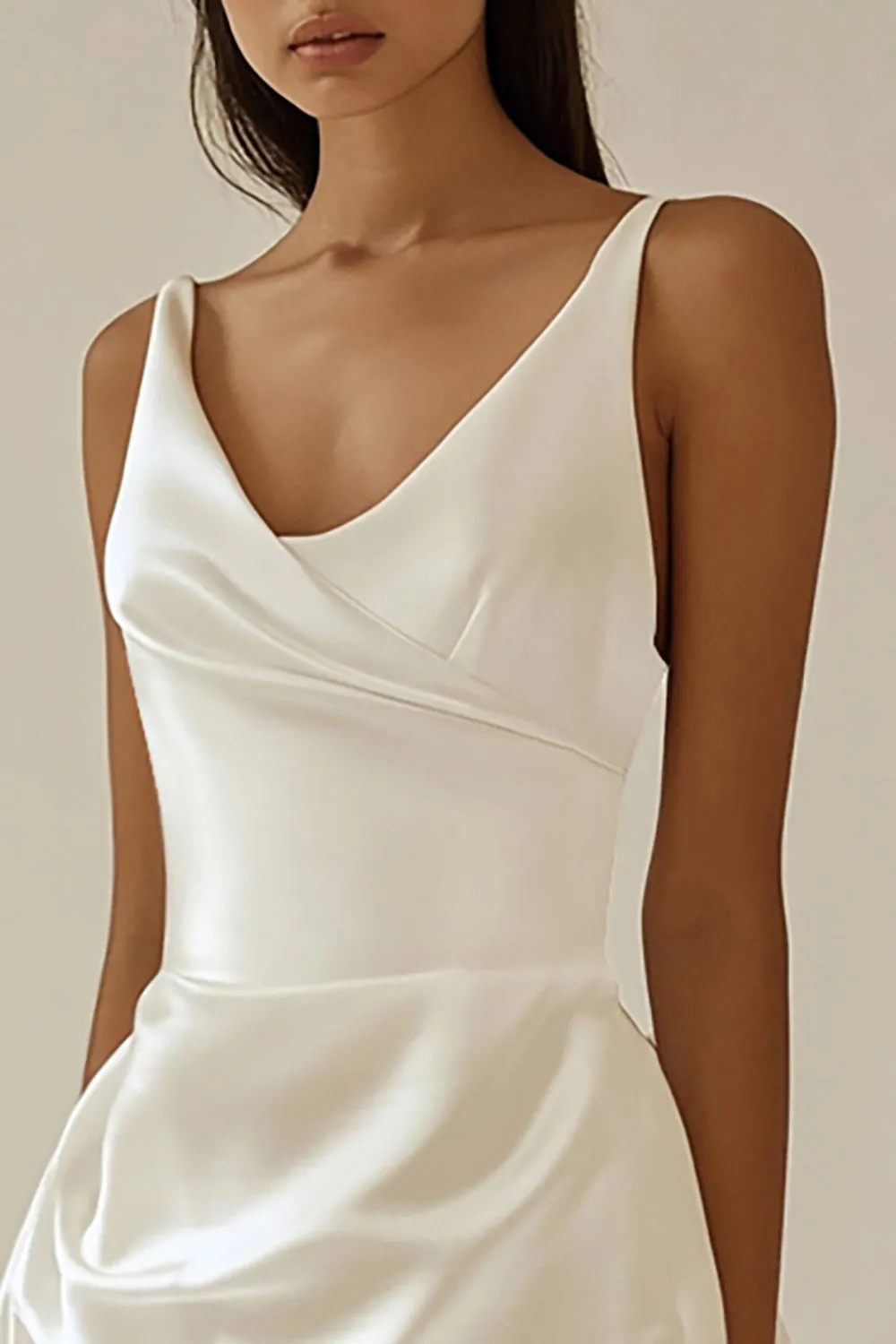 A Line Satin White V Neck Graduation Dress sold by Zapaka product image thumbnail 2