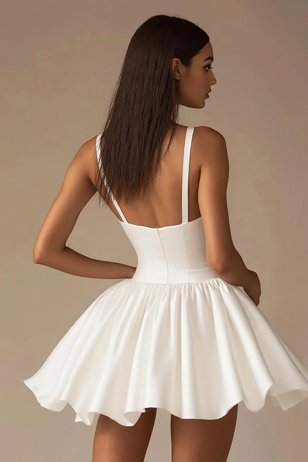 White A Line Spaghetti Straps Short Graduation Dress sold by Zapaka product image thumbnail 2