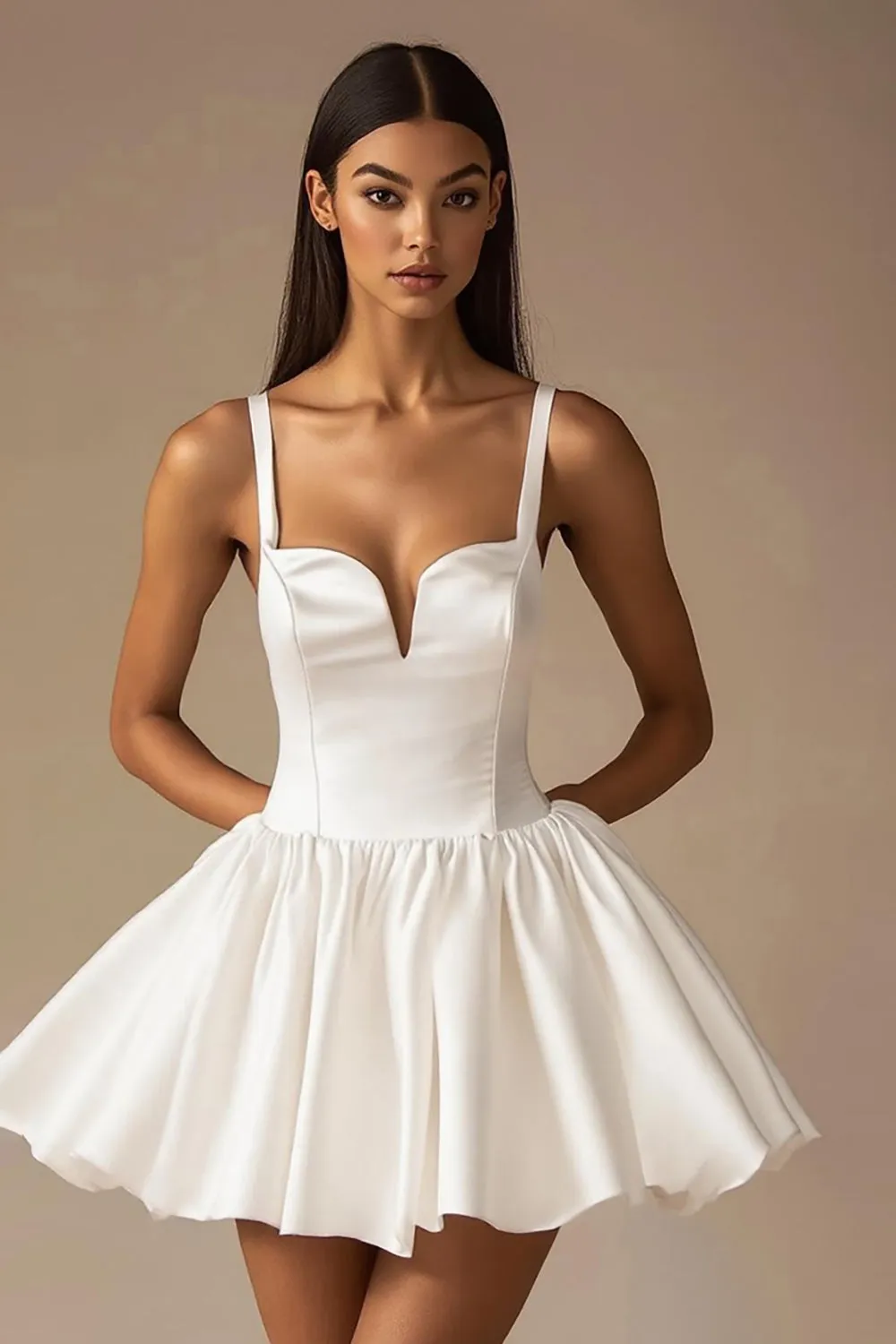 White A Line Spaghetti Straps Short Graduation Dress sold by Zapaka