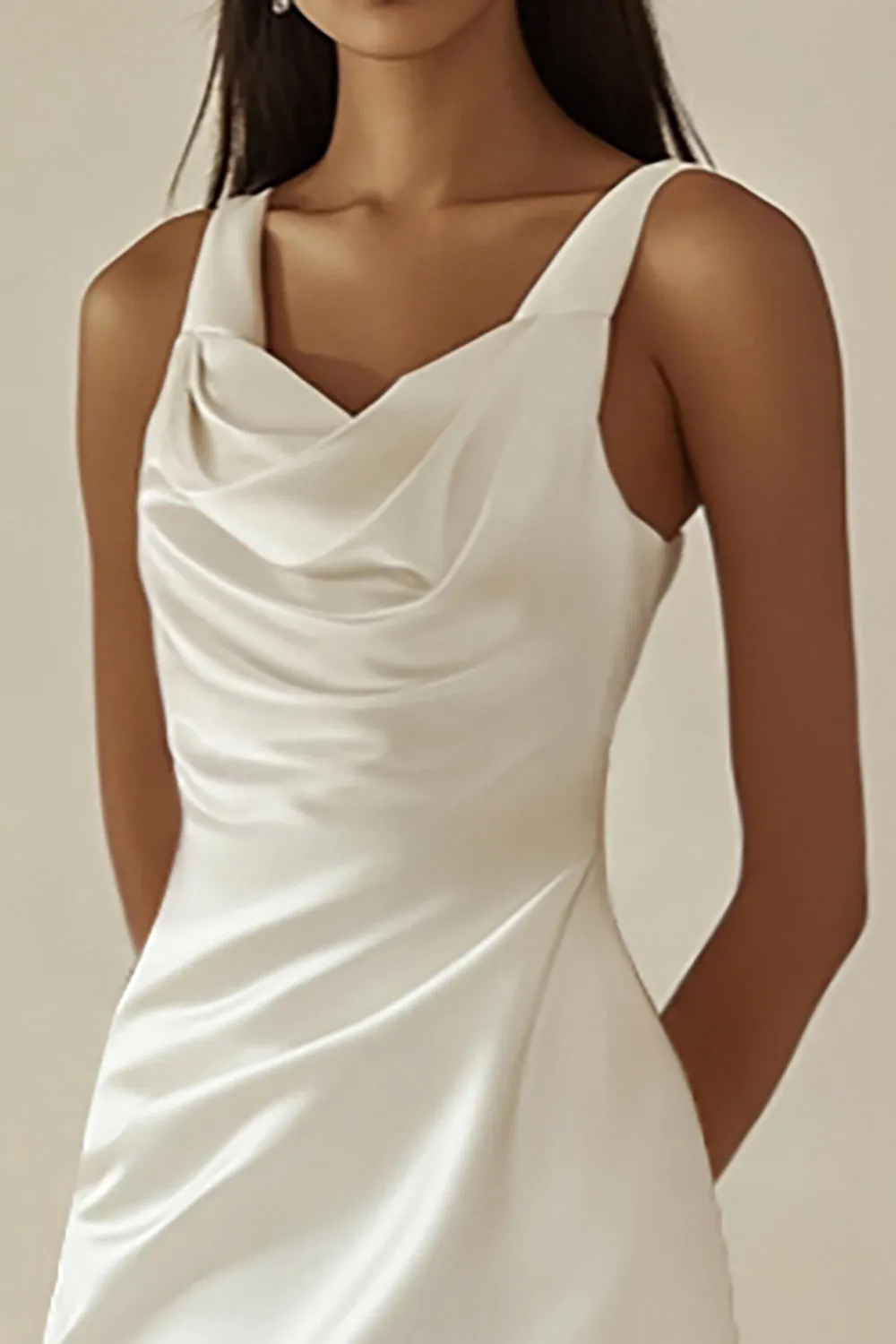 Satin White Bodycon Cowl Neck Graduation Dress sold by Zapaka product image thumbnail 2