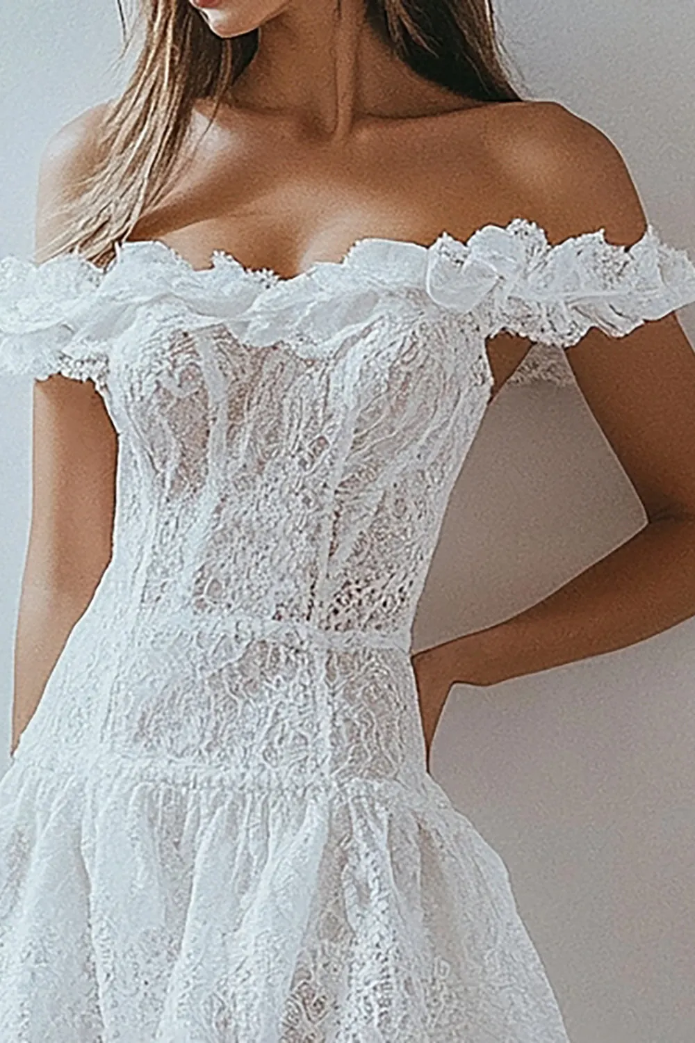 White Off The Shoulder A Line Ruffles Lace Short Graduation Dress sold by Zapaka product image thumbnail 2