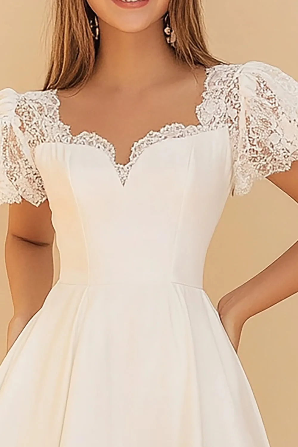 A Line White Short Sleeves Lace Short Graduation Dress sold by Zapaka product image thumbnail 2