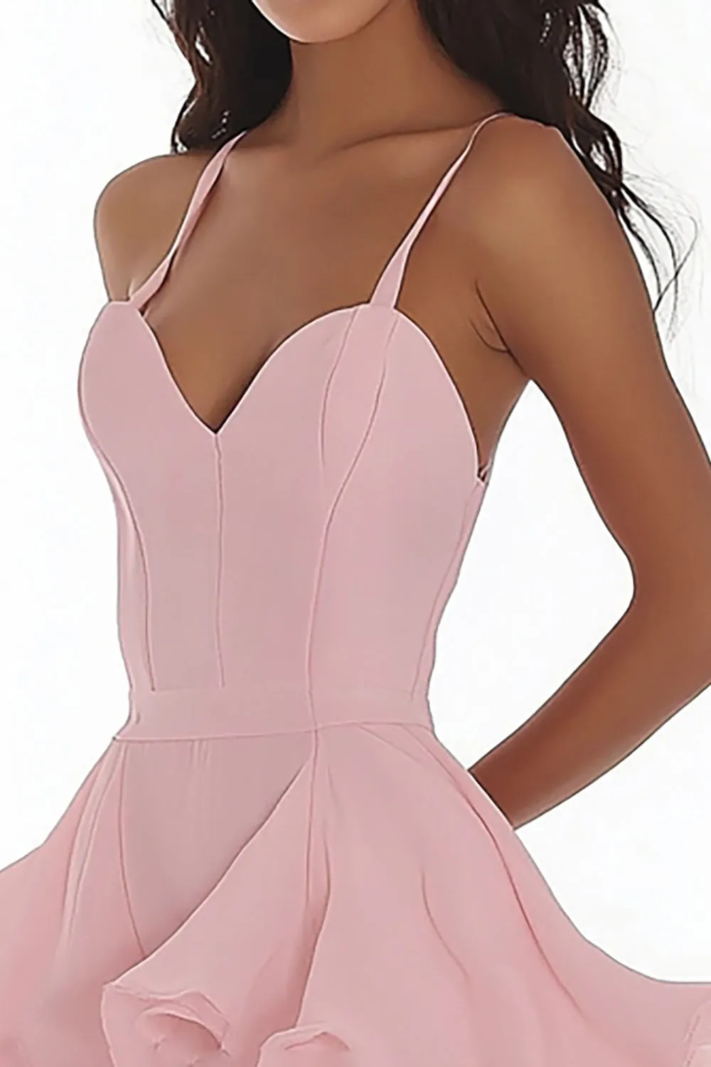 Pink A Line Spaghetti Straps Organza Ruffles Short Graduation Dress sold by Zapaka product image thumbnail 2