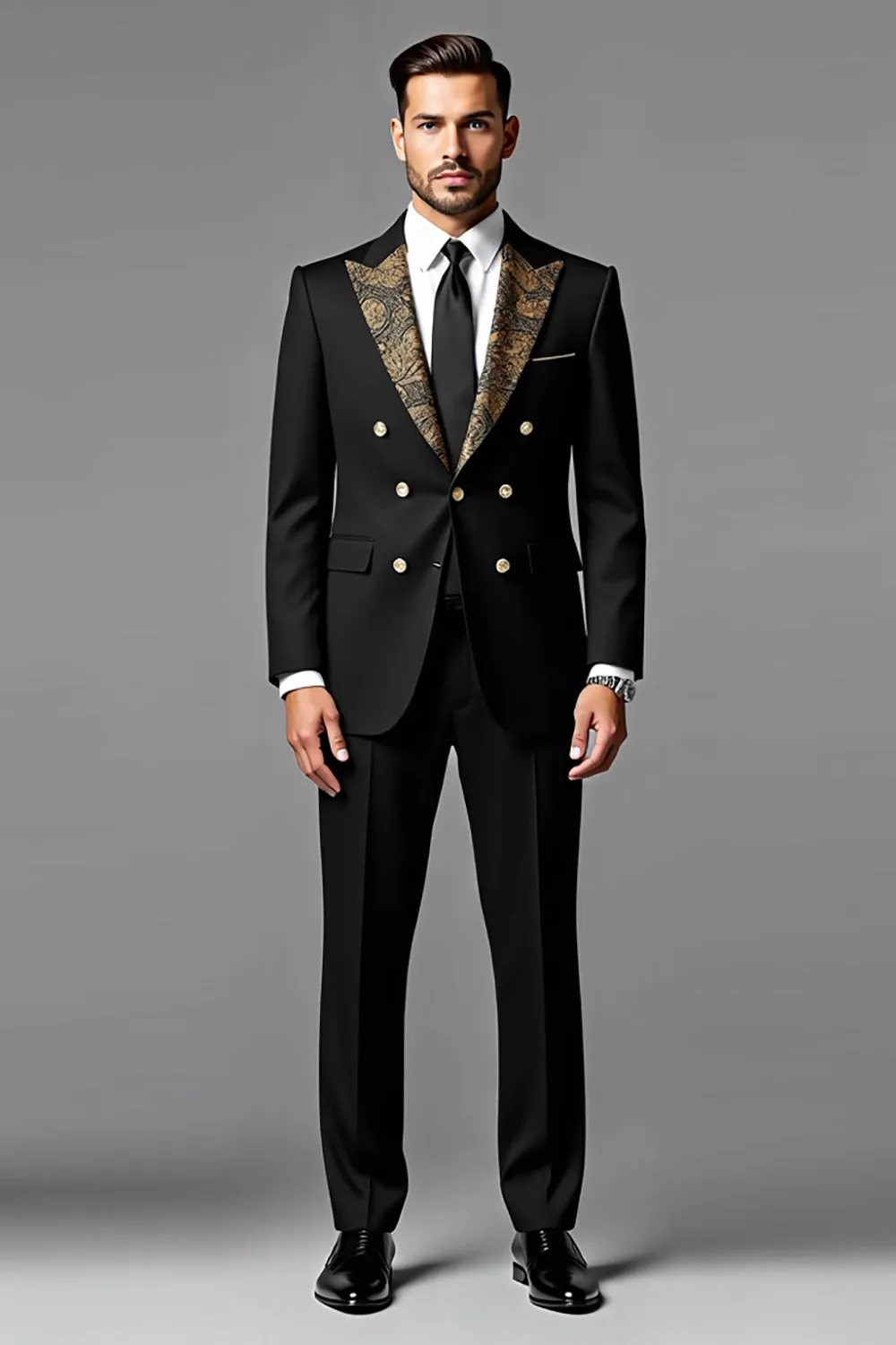 Black Single Breasted Peak lapel 2 Pieces Men's Prom Suits sold by Zapaka