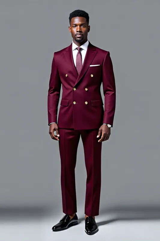 Burgundy Double-breasted 2 pieces Men's Suits sold by Zapaka