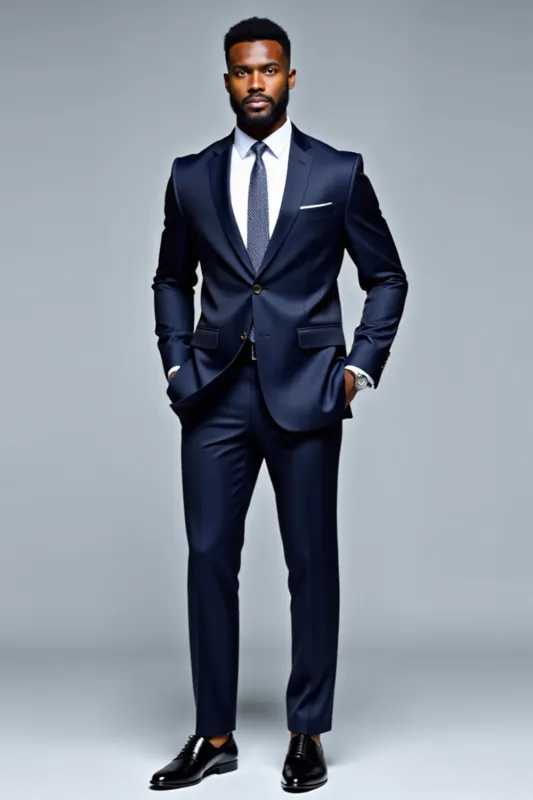 Dark Blue Shawl Lapel Single breasted 2 pieces Men's Suits sold by Zapaka
