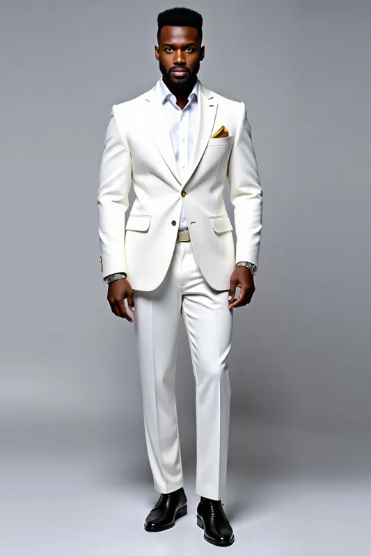 Textured Single Breasted Slim Fit 2 Piece White Men's Suit sold by Zapaka