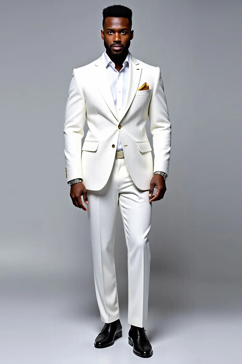 Textured Single Breasted Slim Fit 2 Piece White Men's Suit sold by Zapaka