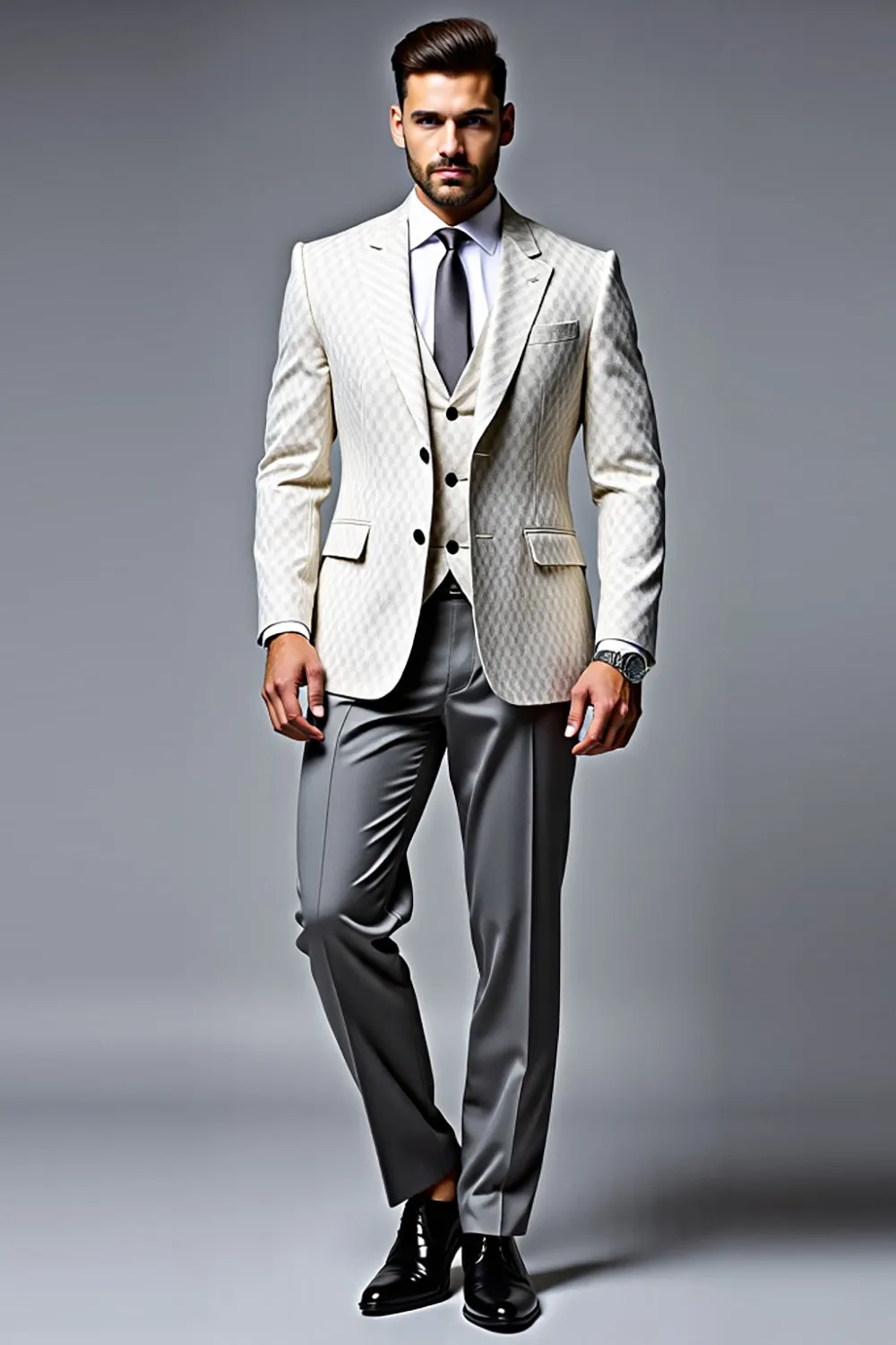 Men's Lvory Double Breasted Notched lapel 3 Pieces Prom Suits sold by Zapaka