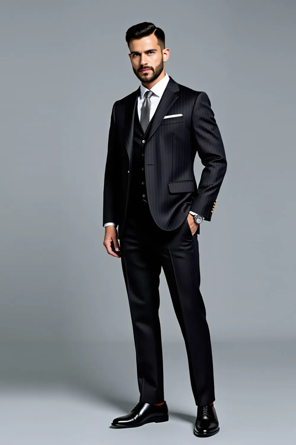 Black Double Breasted 3 Pieces Notched lapel Men's Suits sold by Zapaka product image thumbnail 3