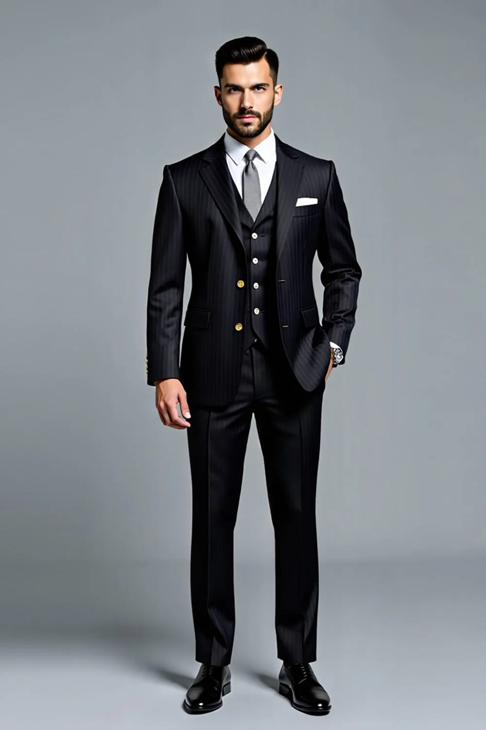 Black Double Breasted 3 Pieces Notched lapel Men's Suits sold by Zapaka