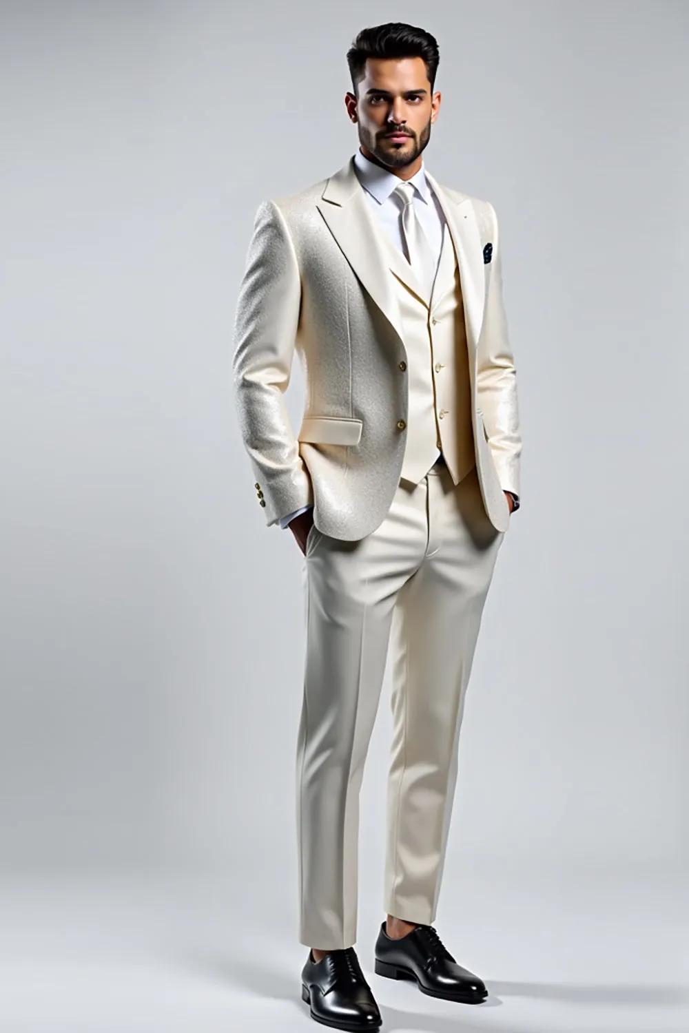 Men's Lvory Double Breasted 3 Pieces Peak lapel Prom Suits sold by Zapaka product image thumbnail 3