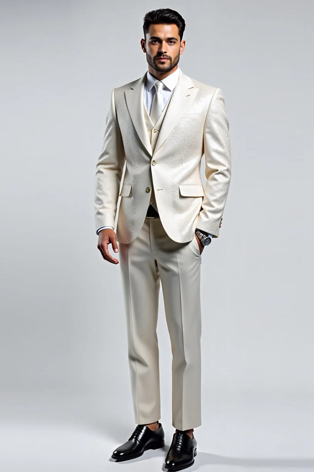 Men's Lvory Double Breasted 3 Pieces Peak lapel Prom Suits sold by Zapaka