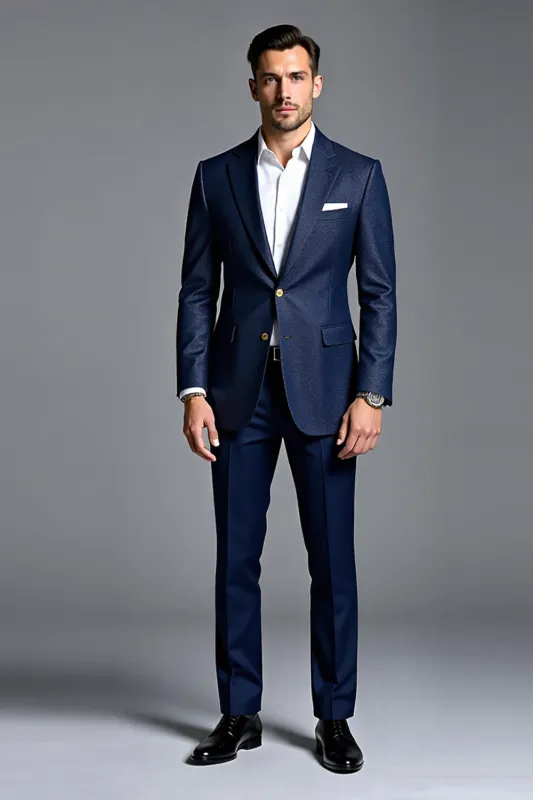 Navy 2 Pieces Notched Lapel Single Breasted Prom Suits sold by Zapaka