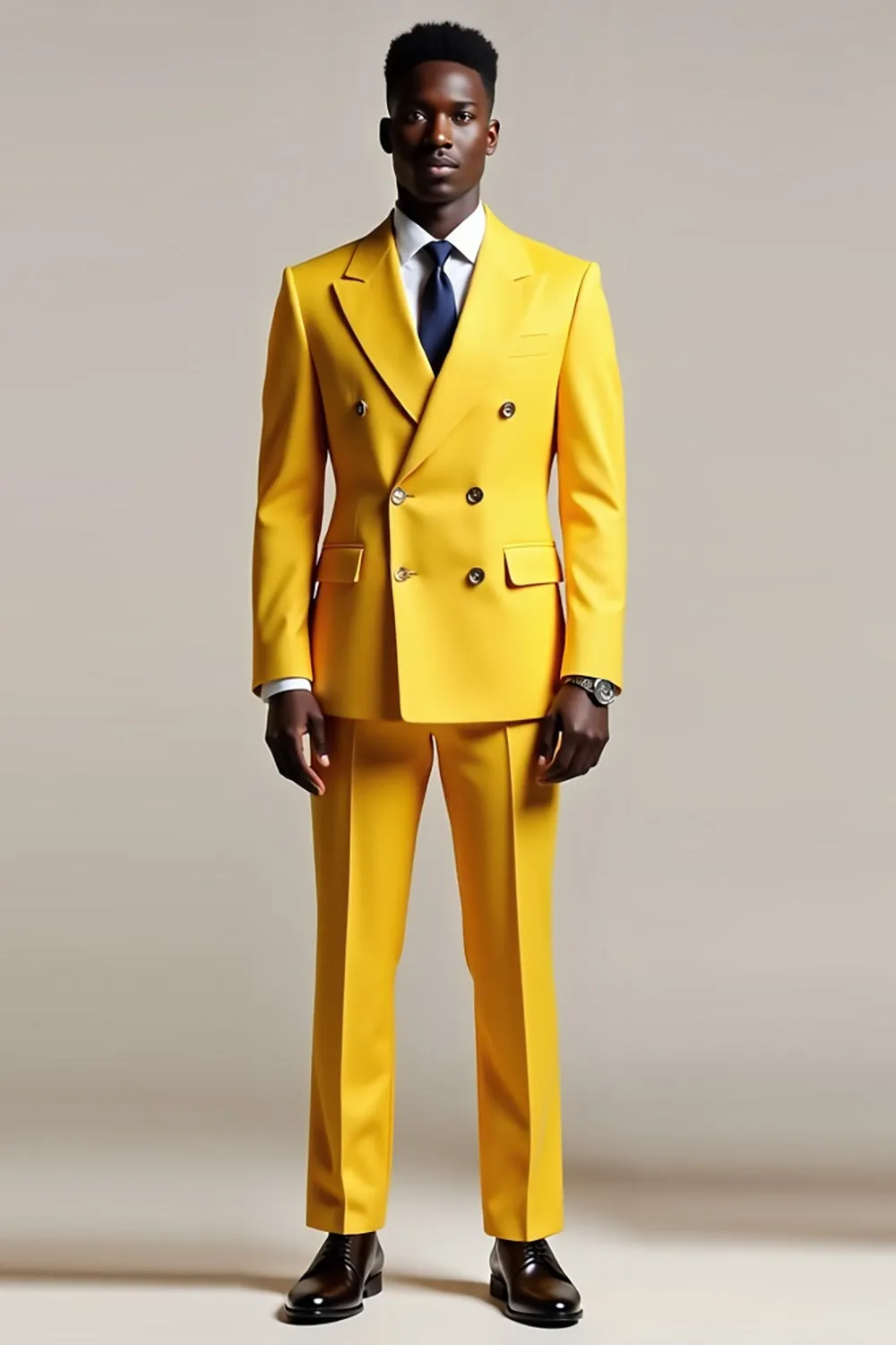 Yellow Peak Lapel Double Breasted Men's Prom Suits sold by Zapaka