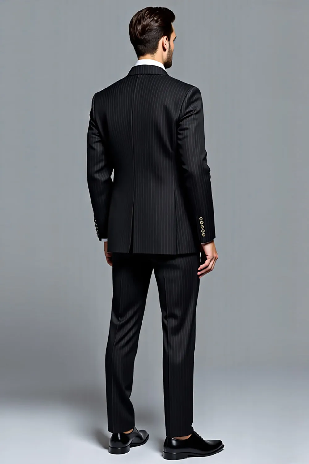 Black Peak Lapel Stripe 3 Pieces Men's Party Suits sold by Zapaka product image thumbnail 2