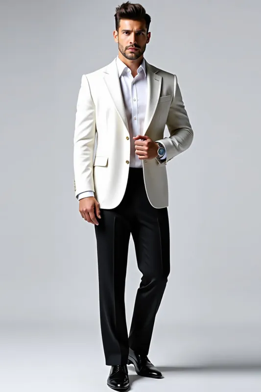 White Notched Lapel 2 Pieces Men's Prom Suits sold by Zapaka
